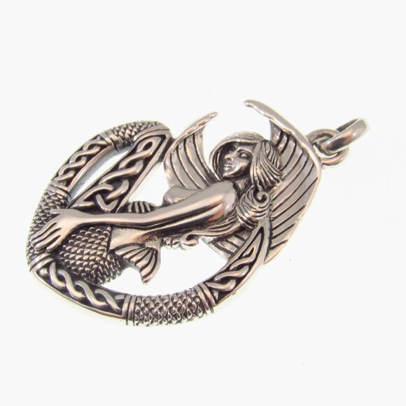 Solid 925 Sterling Silver Celtic Mermaid Goddess Pendant. Nautical Jewelry Gift - Picture 7 of 9